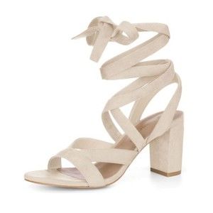 Allegra K Women's Crisscross Chunky Heel Lace Ups Sandals - Beige - Size 8.5